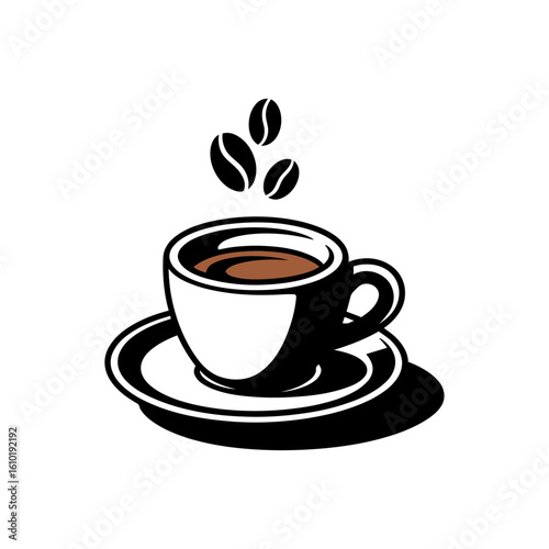 espresso cup with coffee beans vector illustration warm drink