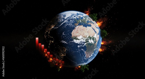 Global Economic Downturn Earth with Declining Graph