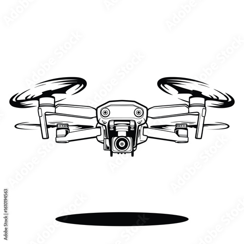 Drone Vector Line Art, Isolated Background