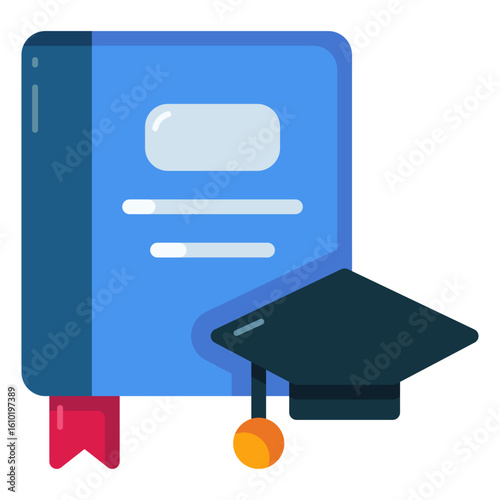 study time concept icon, book and mortarboard