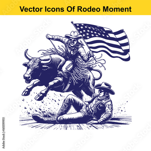 Rodeo Clown Saving Cowboy – Western Heroic Moment Vector