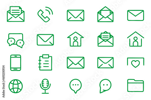 Clean and modern communication symbols for digital platforms featuring a streamlined mail envelope and related messaging elements in a professional graphic design