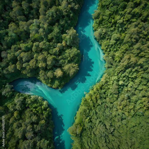 Meandering River Through Vibrant Tropical Rainforest