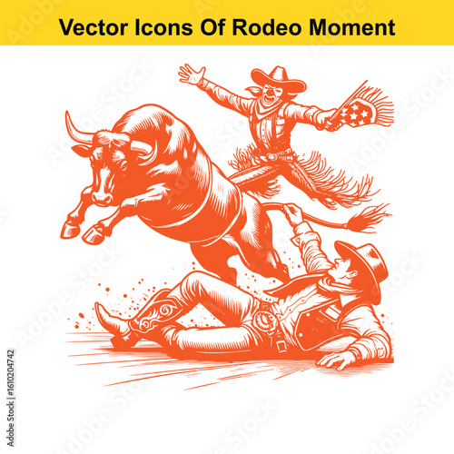 Rodeo Clown Saving Cowboy – Western Heroic Moment Vector