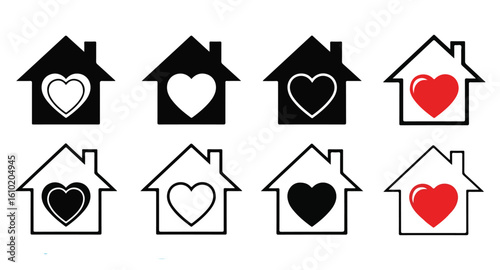 Set of vector icons showing a house and a pyramid for real estate and architecture design