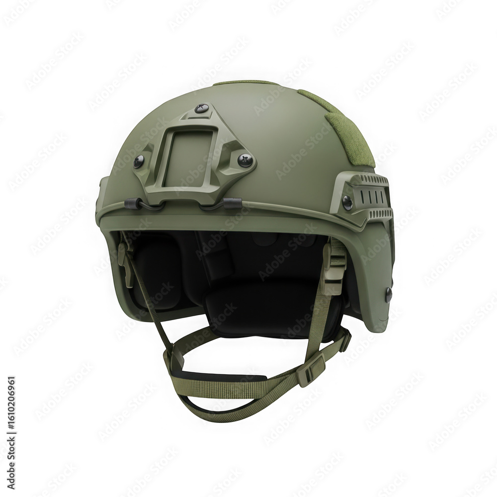 Fototapeta premium A green tactical helmet used by military personnel isolated on transparent background