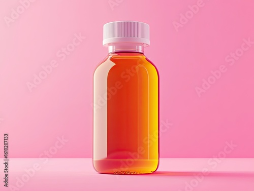 Cute 3D Bottle of Cough Syrup Icon in Minimalist Style on Pink Backdrop