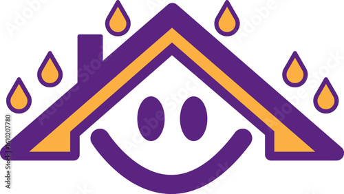 Happy Home Roof and Smile Icon Vector Logo Design water drop emoji home logo