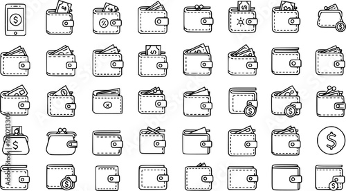 Wallet icon set. Black and linear. Vector EPS
