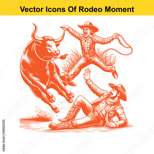 Rodeo Clown Saving Cowboy – Western Heroic Moment Vector