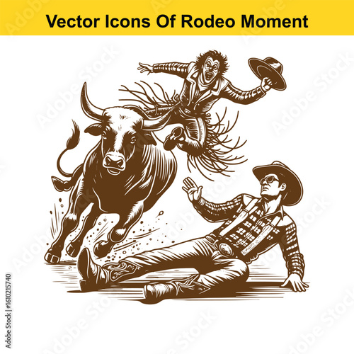 Rodeo Clown Saving Cowboy – Western Heroic Moment Vector