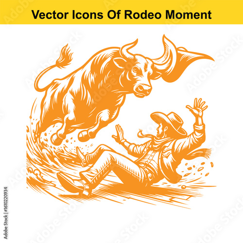 Rodeo Clown Saving Cowboy – Western Heroic Moment Vector