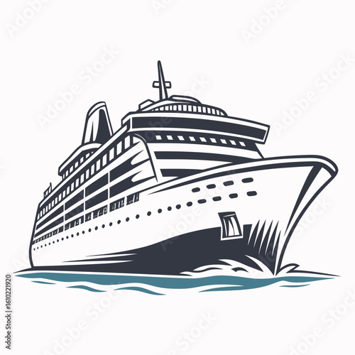 Stylized illustration of a large cruise ship sailing on the ocean