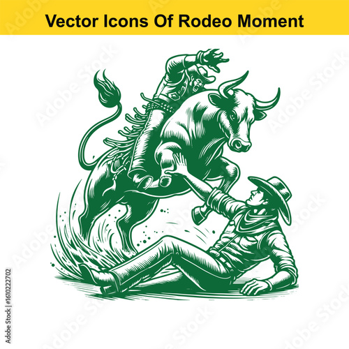 Rodeo Clown Saving Cowboy – Western Heroic Moment Vector