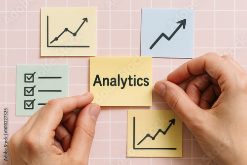 Analytics and analysis show rising trend and checklist for data growth and task success