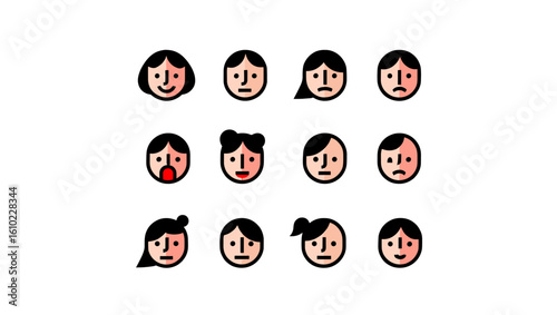 Faces emotions expressions vector set for design and web different mood human portraits graphic collection