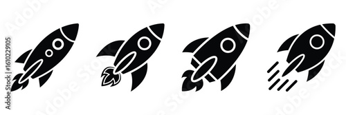 Rocket icon. Rocket launched icon vector. Rocket launch icons. Startup rocket set. Business startup and growth concept with flying rocket icons. Vector illustration.