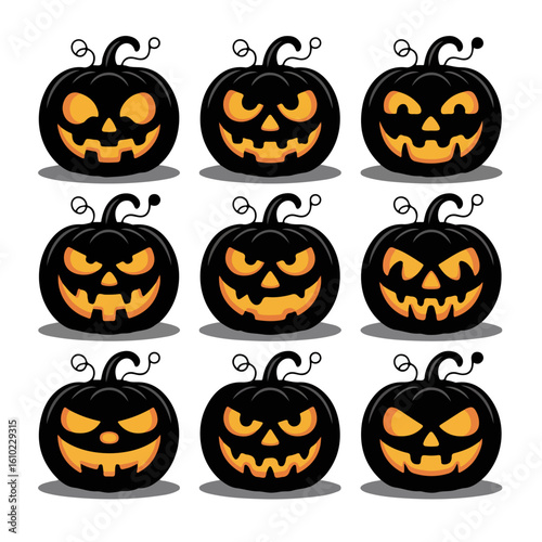 Set of Halloween scary pumpkin jack o lantern faces