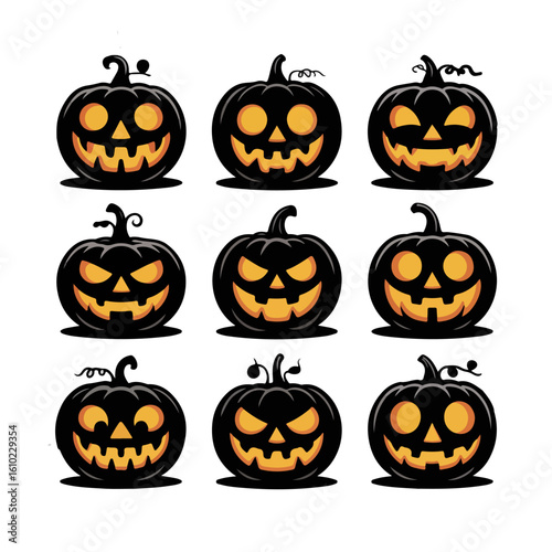 Set of Halloween scary pumpkin jack o lantern faces