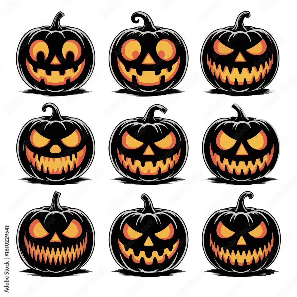 Obraz premium Set of Halloween scary pumpkin jack o lantern faces
