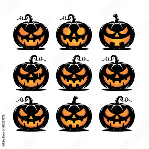 Set of Halloween scary pumpkin jack o lantern faces
