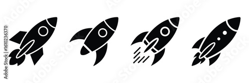 Flying rocket vector illustration. Rocket launch vector icon logo concept. Space rocket vectors. Spacecraft and launch icons