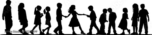 Diversity children playing silhouette