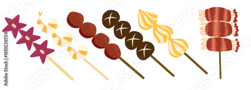 Set of Grilled Skewers, Dumplings, Shitake, Star Shape Sausage, Shrimp, Meatballs, Enoki Beef Roll