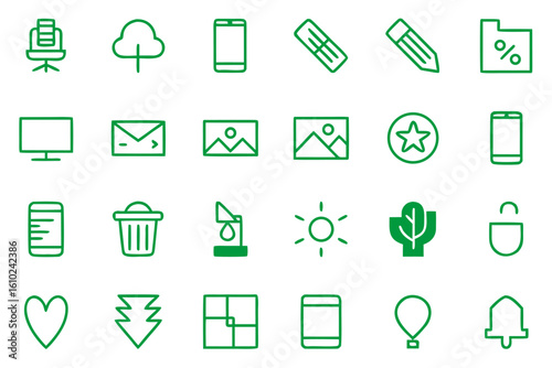 Comprehensive collection of clean modern line art symbols representing various modules units and functional elements for digital interfaces and presentations