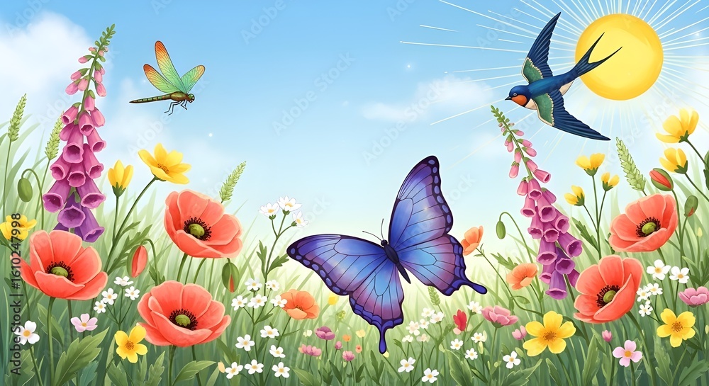 Obraz premium A colorful wild pattern with flowers and leaves
