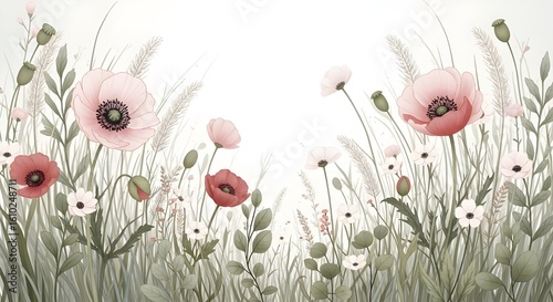 A colorful wild pattern with flowers and leaves