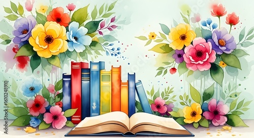 A colorful wild pattern with flowers and leaves 