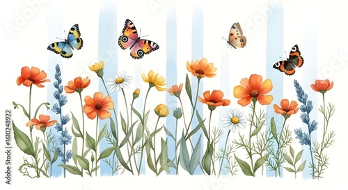 A colorful wild pattern with flowers and leaves 