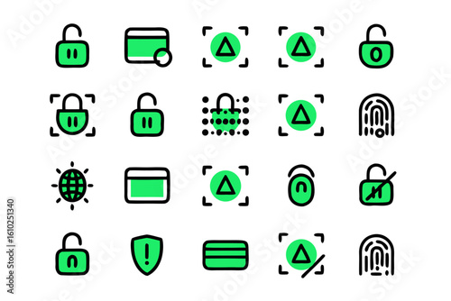 A clean set of line art symbols representing user authentication and account access functions for digital interfaces
