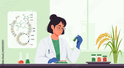 Scientist Inspects Cultivated Plants For Genetic Modification Research