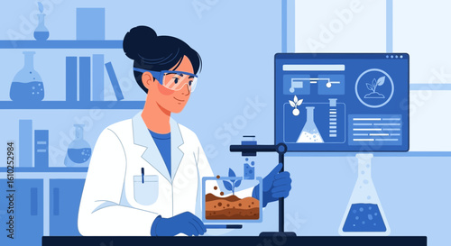Scientist Analyzing Growth Media Experiment In Laboratory Setting Illustration