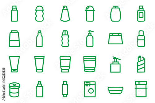 Comprehensive collection of plastic product packaging and container graphics for consumer goods and industrial applications