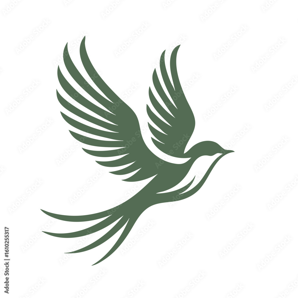 Fototapeta premium Green Flying Bird Silhouette Vector Illustration