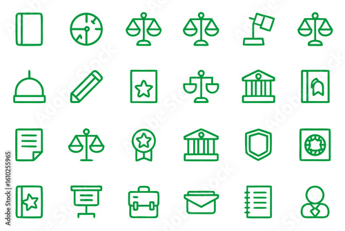 A comprehensive collection of line art icons representing regulatory guidelines and official rules with a clean design aesthetic suitable for various applications