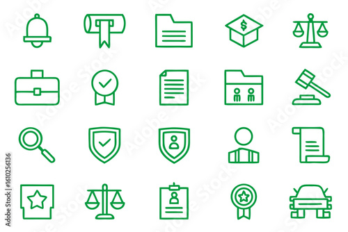 Comprehensive collection of regulatory compliance symbols and legal guideline graphics for official documentation and policy communication
