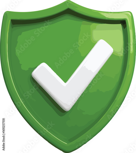 Green shield with white check mark vector safety security protection icon vector illustration	


