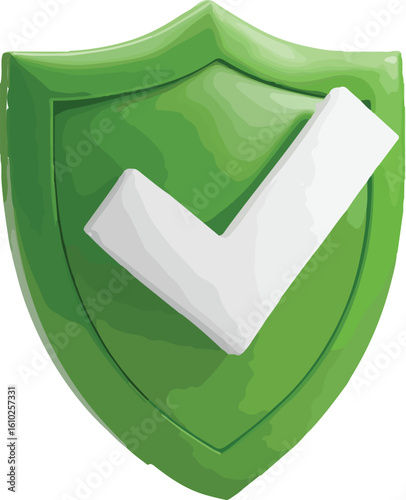 Green shield with white check mark vector safety security protection icon vector illustration	


