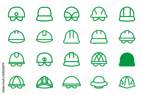 Safety helmet outline icon for construction and industrial workwear protective headgear graphic