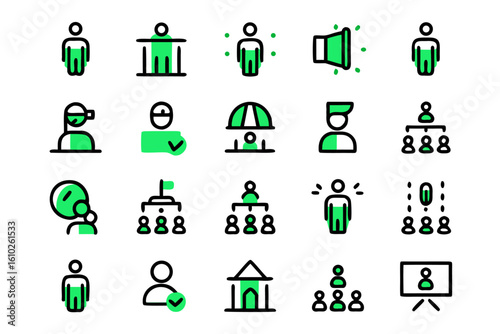 Collection of diverse societal group representations with symbolic elements in a modern graphic style
