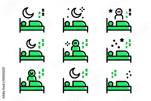 A comprehensive collection of linear sleep related graphic elements and symbols designed for easy integration into various creative projects and applications