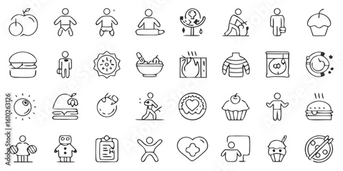 Hand drawn doodle icon set about healthy lifestyle and bad habits