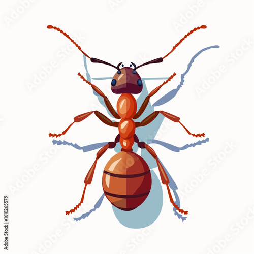 Cartoon Ant Illustration with Exaggerated Features and Shadow on a White Background