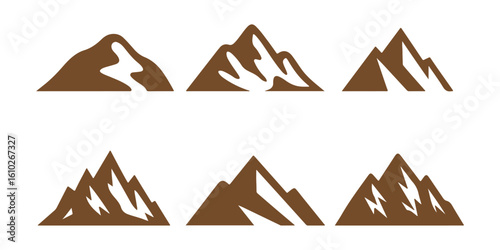 mountain icon set featuring hiking trails, snowy peaks