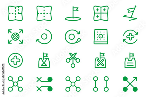 Comprehensive business strategy and tactical planning icon collection for professional presentations and visual communication