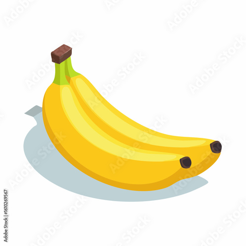 Two ripe yellow bananas with a brown stem on a white background offering a healthy treat